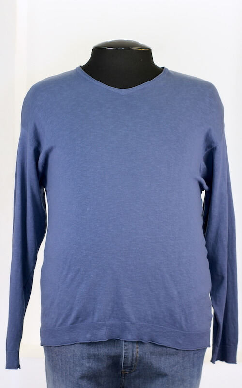 Синий пуловер с V-образным горлом арт. 37072279