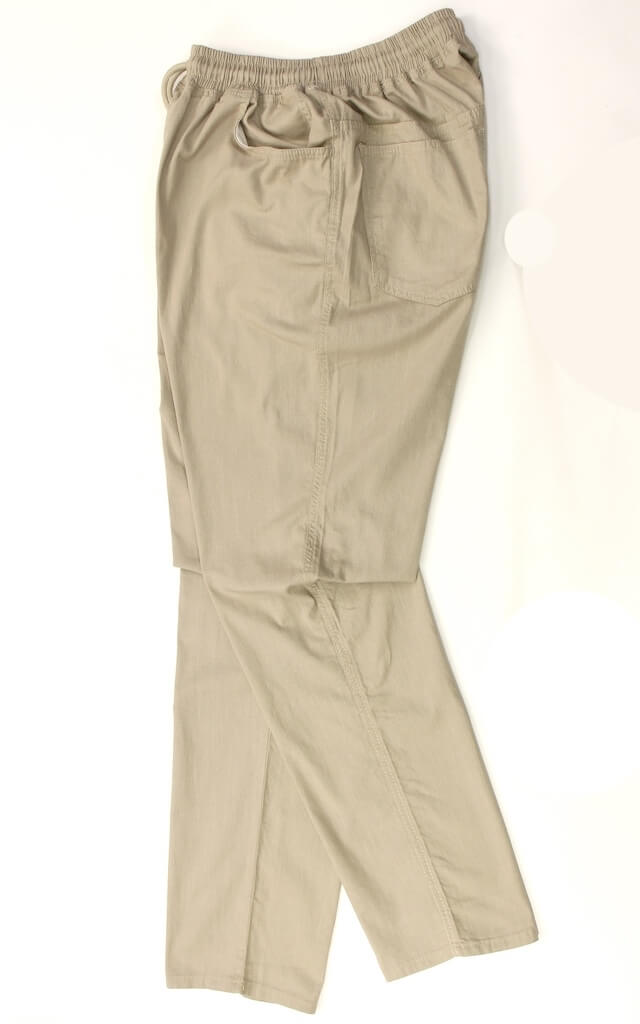 Бежевые льняные брюки на резинке 23310272