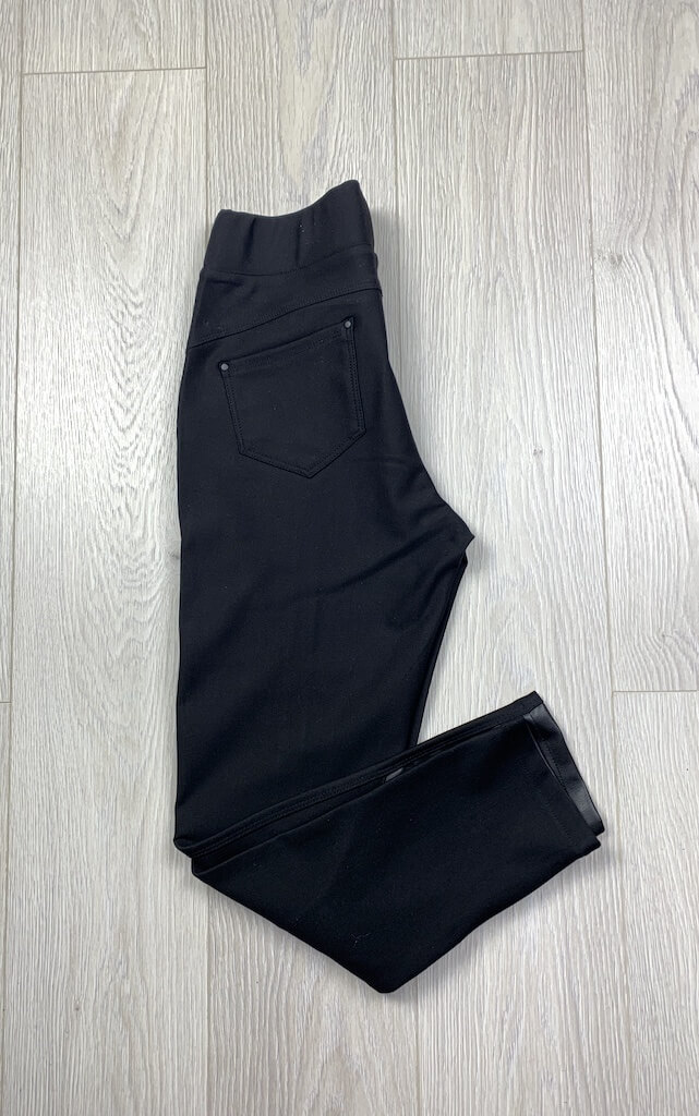 Черные женские брюки с кожаными вставками арт. 94670203