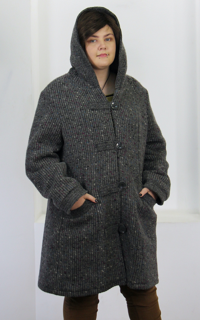 Серое пальто с капюшоном большого размера арт. 44500806
