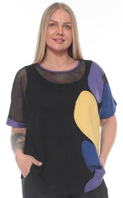 Сетчатая блузка с цветными нашивками 23675111